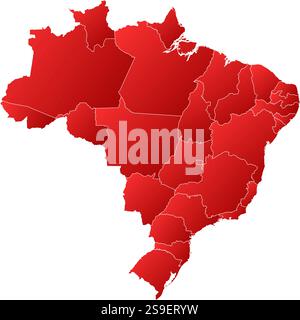 Map of Brazil with the provinces, filled with a linear gradient. Stock Vector