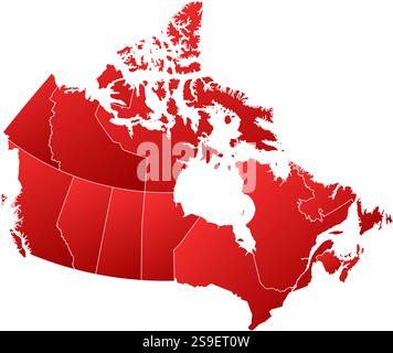 Map of Canada with the provinces, filled with a linear gradient. Stock Vector
