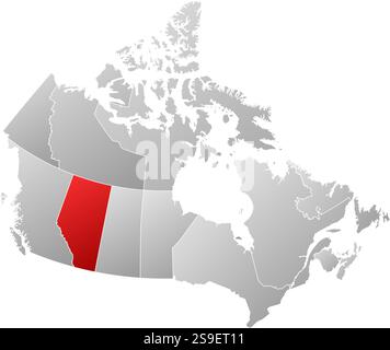 Map of Canada with the provinces, filled with a linear gradient, Alberta is highlighted. Stock Vector