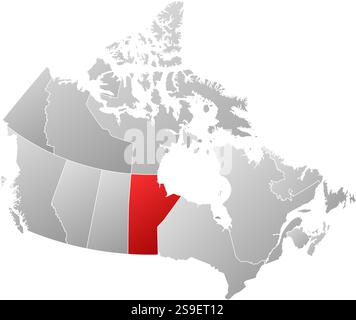 Map of Canada with the provinces, filled with a linear gradient, Manitoba is highlighted. Stock Vector