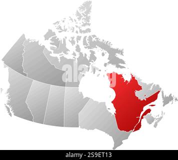 Map of Canada with the provinces, filled with a linear gradient, Quebec is highlighted. Stock Vector