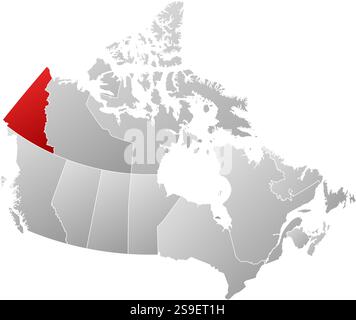 Map of Canada with the provinces, filled with a linear gradient, Yukon is highlighted. Stock Vector