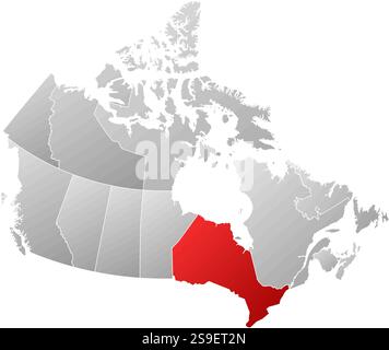 Map of Canada with the provinces, filled with a linear gradient, Ontario is highlighted. Stock Vector