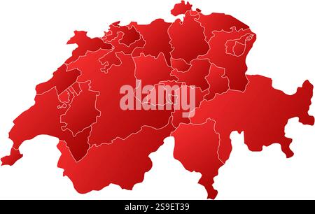 Map of Swizerland with the provinces, filled with a linear gradient. Stock Vector