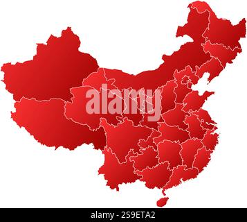 Map of China with the provinces, filled with a linear gradient. Stock Vector