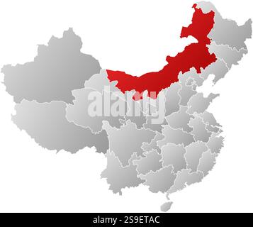 Map of China with the provinces, filled with a linear gradient, Inner Mongolia is highlighted. Stock Vector