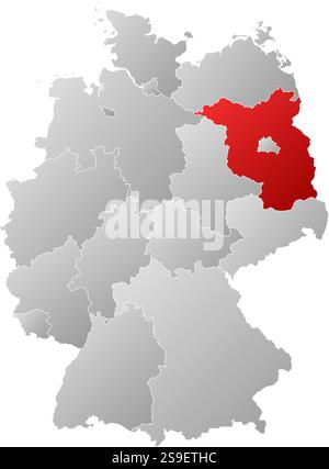 Map of Germany with the provinces, filled with a linear gradient, Brandenburg is highlighted. Stock Vector