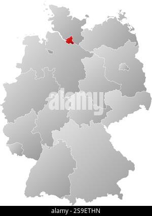 Map of Germany with the provinces, filled with a linear gradient, Hamburg is highlighted. Stock Vector