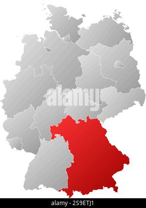 Map of Germany with the provinces, filled with a linear gradient, Bavaria is highlighted. Stock Vector