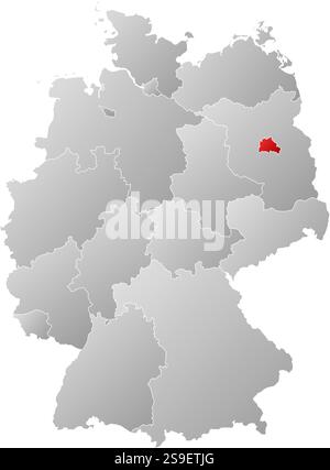 Map of Germany with the provinces, filled with a linear gradient, Berlin is highlighted. Stock Vector
