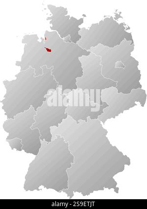 Map of Germany with the provinces, filled with a linear gradient, Bremen is highlighted. Stock Vector