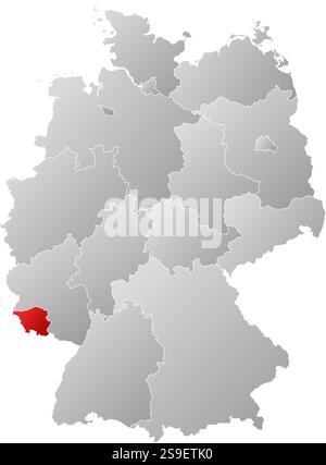 Map of Germany with the provinces, filled with a linear gradient, Saarland is highlighted. Stock Vector