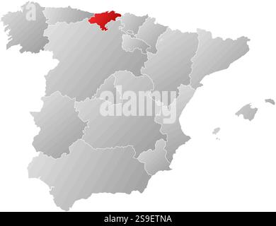 Map of Spain with the provinces, filled with a linear gradient, Cantabria is highlighted. Stock Vector