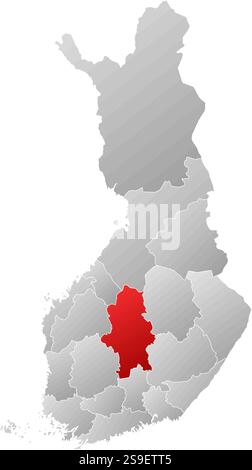 Map of Finland with the provinces, filled with a linear gradient, Central Finland is highlighted. Stock Vector