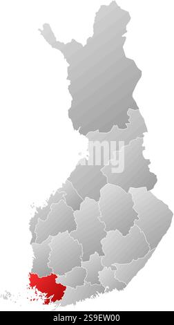 Map of Finland with the provinces, filled with a linear gradient, Finland Proper is highlighted. Stock Vector