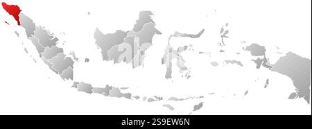 Map of Indonesia with the provinces, filled with a linear gradient, Aceh is highlighted. Stock Vector