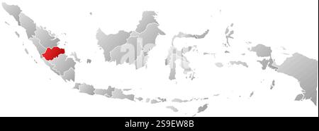 Map of Indonesia with the provinces, filled with a linear gradient, Jambi is highlighted. Stock Vector