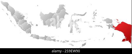 Map of Indonesia with the provinces, filled with a linear gradient, Papua is highlighted. Stock Vector