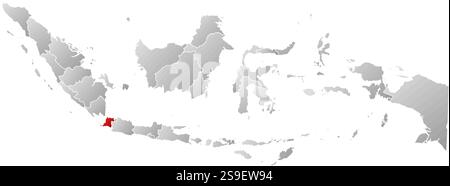 Map of Indonesia with the provinces, filled with a linear gradient, Banten is highlighted. Stock Vector