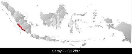 Map of Indonesia with the provinces, filled with a linear gradient, Bengkulu is highlighted. Stock Vector