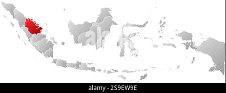 Map of Indonesia with the provinces, filled with a linear gradient, Riau is highlighted. Stock Vector