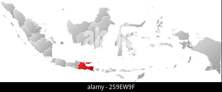 Map of Indonesia with the provinces, filled with a linear gradient, East Java is highlighted. Stock Vector