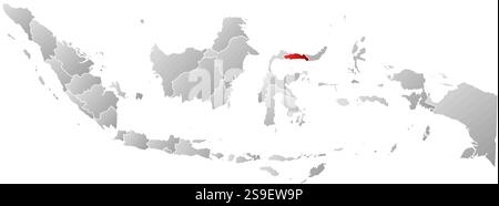 Map of Indonesia with the provinces, filled with a linear gradient, Gorontalo is highlighted. Stock Vector