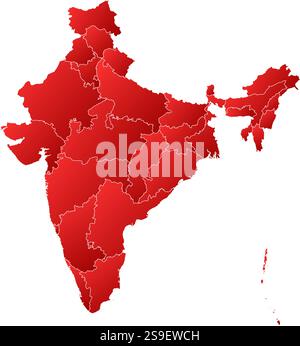 Map of India with the provinces, filled with a linear gradient. Stock Vector
