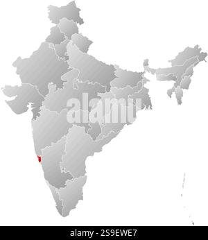 Map of India with the provinces, filled with a linear gradient, Goa is highlighted. Stock Vector