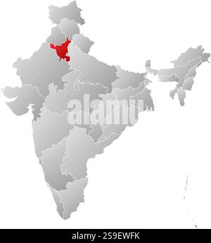 Map of India with the provinces, filled with a linear gradient, Haryana is highlighted. Stock Vector