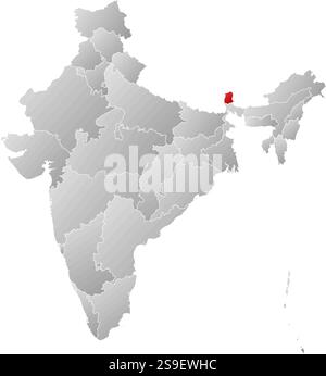 Map of India with the provinces, filled with a linear gradient, Sikkim is highlighted. Stock Vector