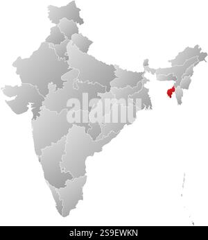 Map of India with the provinces, filled with a linear gradient, Tripura is highlighted. Stock Vector