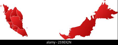 Map of Malaysia with the provinces, filled with a linear gradient. Stock Vector