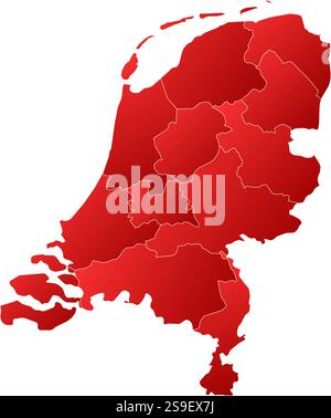 Map of Netherlands with the provinces, filled with a linear gradient. Stock Vector