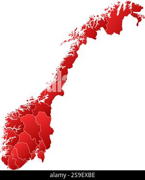 Map of Norway with the provinces, filled with a linear gradient. Stock Vector