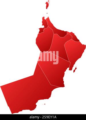 Map of Oman with the provinces, filled with a linear gradient. Stock Vector