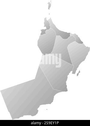 Map of Oman with the provinces, filled with a linear gradient. Stock Vector