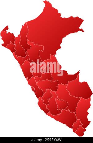 Map of Peru with the provinces, filled with a linear gradient. Stock Vector