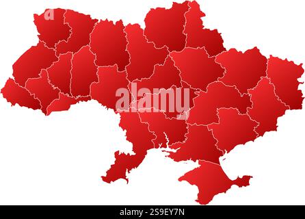 Map of Ukraine with the provinces, filled with a linear gradient. Stock Vector