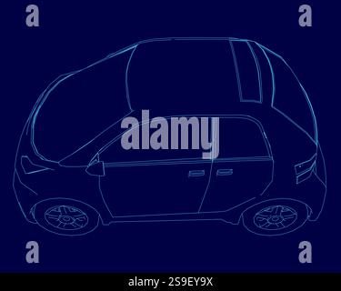 Blue car outline. The car is a small hatchback Stock Vector
