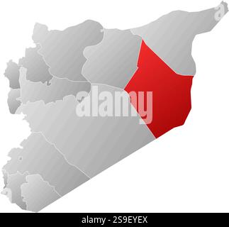 Map of Syria with the provinces, filled with a linear gradient, Deir ez-Zor is highlighted. Stock Vector