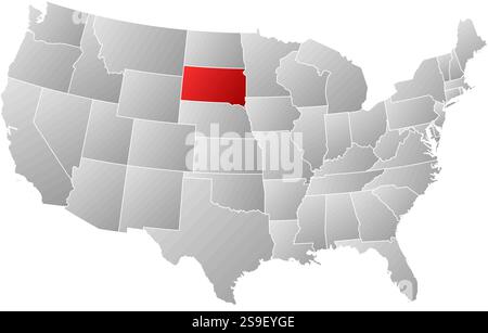 Map of United States with the provinces, filled with a linear gradient, South Dakota is highlighted. Stock Vector