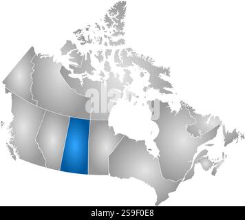 Map of Canada with the provinces, filled with a radial gradient, Saskatchewan is highlighted. Stock Vector