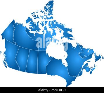 Map of Canada with the provinces, filled with a radial gradient ...