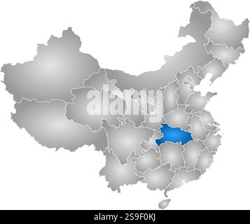 Map of China with the provinces, Hubei is highlighted in yellow Stock ...