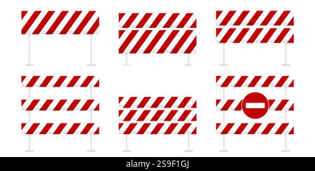Warning Equipment with Barriers, Caution Tape, and Hurdles at Roadblocks Stock Vector