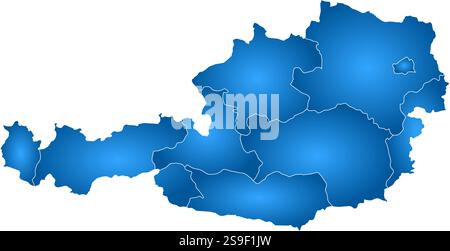 Map of Austria with the provinces, filled with a radial gradient. Stock Vector