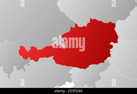 Map of Austria with the provinces and nearby countries, filled with a linear gradient. Stock Vector