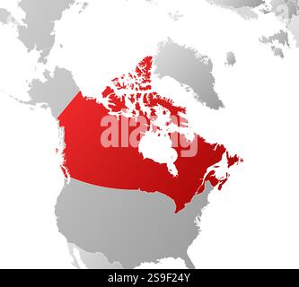 Map of Canada with the provinces and nearby countries, filled with a linear gradient. Stock Vector