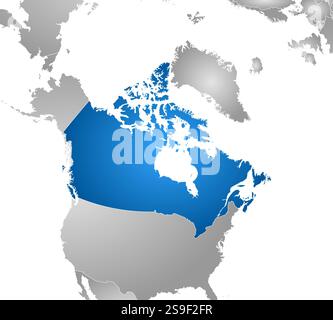Map of Canada with the provinces and nearby countries, filled with a radial gradient. Stock Vector